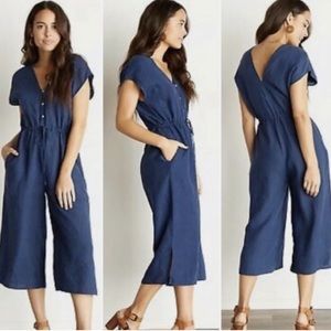 Cloth and Stone 100% Linen blue comfy Jumpsuit